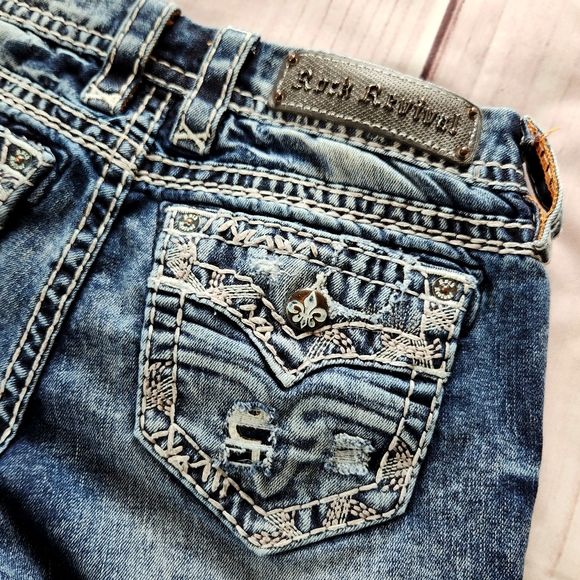 Rock Revival "Jena Crop" Distressed Cropped Ankle Blue Jean | Women's Size 27 - Picture 10 of 15